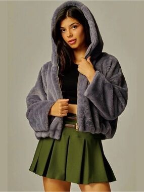 Faux Fur Hooded Zip Jacket NWT | Love Poem | S